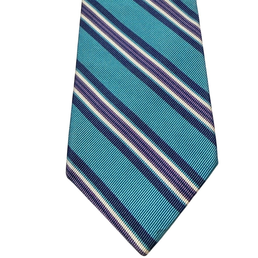 Lilly Pulitzer Necktie Turquoise Purple Striped Silk Hand Made USA Wedding Tie